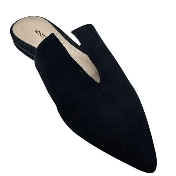Schutz Anthropologie Black Suede Leather Kirsten Pointed Toe Mule Slides - Picture 7 of 9
